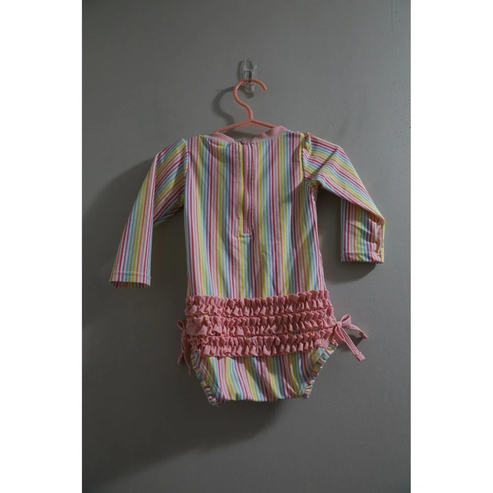 Ruffle Butts‎ Rainbow Stripe Long Sleeve Rash Guard Swimsuit Baby Girl 12-18m